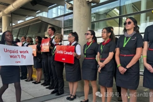 快讯：加航员工在今日进行罢工前的示威活动